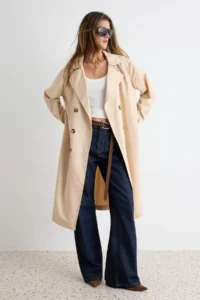 TRENDYOLMİLLA Beige Belted Water Repellent LONG Trench Coat - Image 5