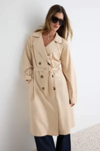 TRENDYOLMİLLA Beige Belted Water Repellent LONG Trench Coat - Image 6
