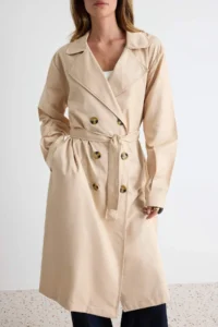 TRENDYOLMİLLA Beige Belted Water Repellent LONG Trench Coat - Image 7