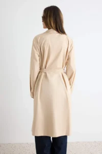 TRENDYOLMİLLA Beige Belted Water Repellent LONG Trench Coat - Image 8