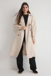 TRENDYOLMİLLA Beige Belted Water Repellent LONG Trench Coat - Image 9
