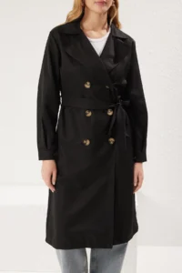 TRENDYOLMİLLA Black Belted Water Repellent LONG Trench Coat - Image 12