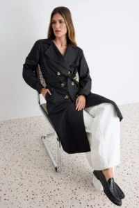 TRENDYOLMİLLA Black Belted Water Repellent LONG Trench Coat - Image 2