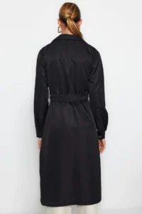 TRENDYOLMİLLA Black Belted Water Repellent LONG Trench Coat - Image 20
