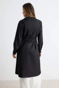 TRENDYOLMİLLA Black Belted Water Repellent LONG Trench Coat - Image 5