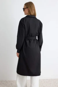 TRENDYOLMİLLA Black Belted Water Repellent LONG Trench Coat - Image 9