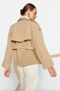 TRENDYOLMİLLA Beige Oversized Wide Cut Arched Trench Coat - Image 10