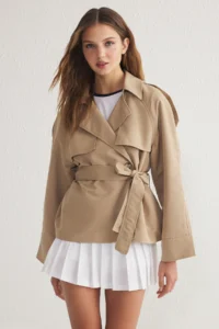 TRENDYOLMİLLA Beige Oversized Wide Cut Arched Trench Coat - Image 2