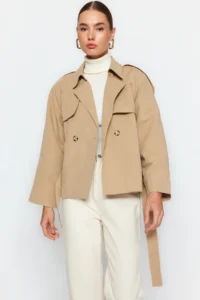 TRENDYOLMİLLA Beige Oversized Wide Cut Arched Trench Coat - Image 7