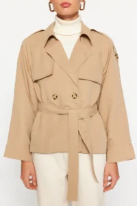 TRENDYOLMİLLA Beige Oversized Wide Cut Arched Trench Coat - Image 8