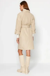 TRENDYOLMİLLA Beige Oversized Belted Water Repellent LONG Trench Coat - Image 6