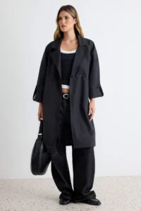 TRENDYOLMİLLA Black Oversized Belted Water Repellent LONG Trench Coat