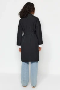 TRENDYOLMİLLA Black Oversized Belted Water Repellent LONG Trench Coat - Image 13