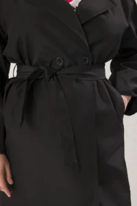 TRENDYOLMİLLA Black Oversized Belted Water Repellent LONG Trench Coat - Image 17