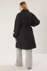 TRENDYOLMİLLA Black Oversized Belted Water Repellent LONG Trench Coat - Image 18