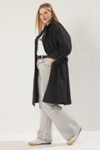 TRENDYOLMİLLA Black Oversized Belted Water Repellent LONG Trench Coat - Image 19