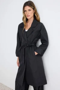 TRENDYOLMİLLA Black Oversized Belted Water Repellent LONG Trench Coat - Image 2