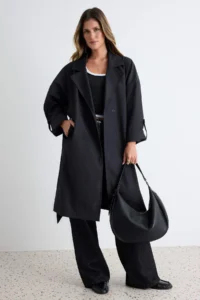TRENDYOLMİLLA Black Oversized Belted Water Repellent LONG Trench Coat - Image 5