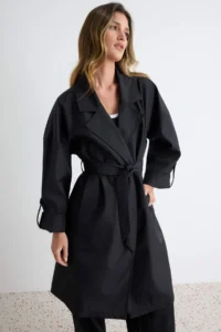 TRENDYOLMİLLA Black Oversized Belted Water Repellent LONG Trench Coat - Image 6