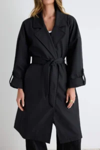 TRENDYOLMİLLA Black Oversized Belted Water Repellent LONG Trench Coat - Image 7