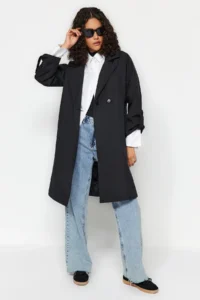 TRENDYOLMİLLA Black Oversized Belted Water Repellent LONG Trench Coat - Image 9