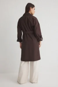 TRENDYOLMİLLA Brown Oversized Belted Water Repellent LONG Trench Coat - Image 5