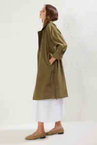 TRENDYOLMİLLA Khaki Oversized Belted Water Repellent LONG Trench Coat - Image 2