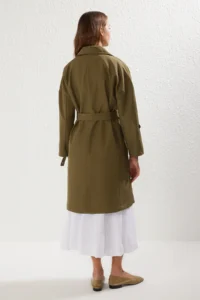 TRENDYOLMİLLA Khaki Oversized Belted Water Repellent LONG Trench Coat - Image 5