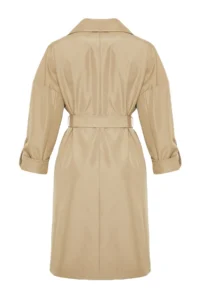 TRENDYOLMİLLA Light Khaki Oversized Belted Water Repellent LONG Trench Coat - Image 7