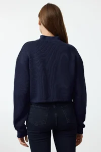 TRENDYOLMİLLA NAVY BLUE Zippered Collar Pocket Detail Regular/Normal Pattern Crop/Short Jacket - Image 5