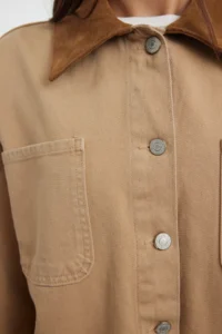 TRENDYOLMİLLA Brown Suede Kontrast Collar DENIM Shirt Jacket - Image 4