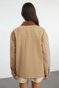 TRENDYOLMİLLA Brown Suede Kontrast Collar DENIM Shirt Jacket - Image 5