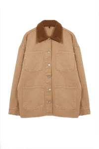 TRENDYOLMİLLA Brown Suede Kontrast Collar DENIM Shirt Jacket - Image 6