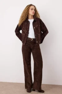 TRENDYOLMİLLA Brown Suede Look DENIM Jacket