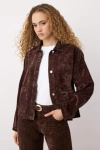 TRENDYOLMİLLA Brown Suede Look DENIM Jacket - Image 2