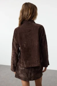 TRENDYOLMİLLA Brown Suede Look DENIM Jacket - Image 9