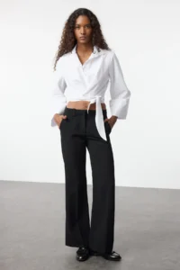 TRENDYOLMİLLA WHITE Binding Detailed Regular Normal Pattern Weaving Shirt - Image 2