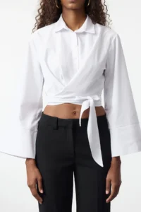 TRENDYOLMİLLA WHITE Binding Detailed Regular Normal Pattern Weaving Shirt - Image 3