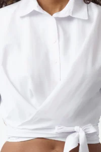 TRENDYOLMİLLA WHITE Binding Detailed Regular Normal Pattern Weaving Shirt - Image 4