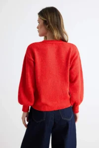 TRENDYOLMİLLA Red Buklet Basic Crew Neck textured Knitwear Cardigan - Image 4