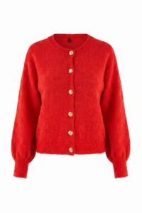 TRENDYOLMİLLA Red Buklet Basic Crew Neck textured Knitwear Cardigan - Image 5