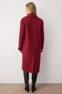 TRENDYOLMİLLA Burgundy Asymmetric Closure Soft textured Oversized Overcoat - Image 4