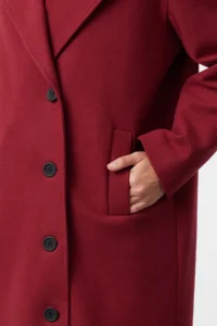 TRENDYOLMİLLA Burgundy Asymmetric Closure Soft textured Oversized Overcoat - Image 8