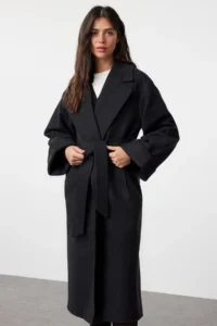 TRENDYOLMİLLA Anthracite Stitching Detailed Soft textured Oversized Maxi Overcoat