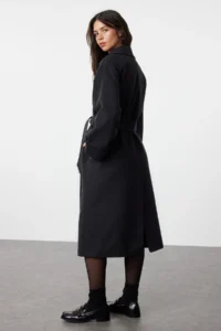 TRENDYOLMİLLA Anthracite Stitching Detailed Soft textured Oversized Maxi Overcoat - Image 2
