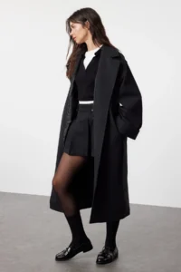 TRENDYOLMİLLA Anthracite Stitching Detailed Soft textured Oversized Maxi Overcoat - Image 4