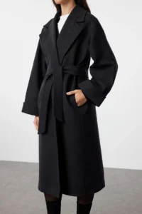 TRENDYOLMİLLA Anthracite Stitching Detailed Soft textured Oversized Maxi Overcoat - Image 5