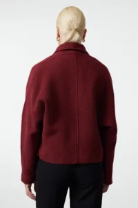 TRENDYOLMİLLA Burgundy Oversized Woolly Short Jacket Overcoat - Image 2