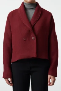 TRENDYOLMİLLA Burgundy Oversized Woolly Short Jacket Overcoat - Image 5