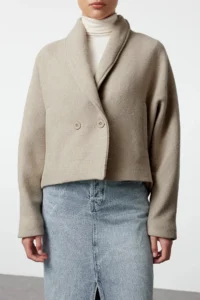 TRENDYOLMİLLA Stone Oversized Woolly Short Jacket Overcoat - Image 5